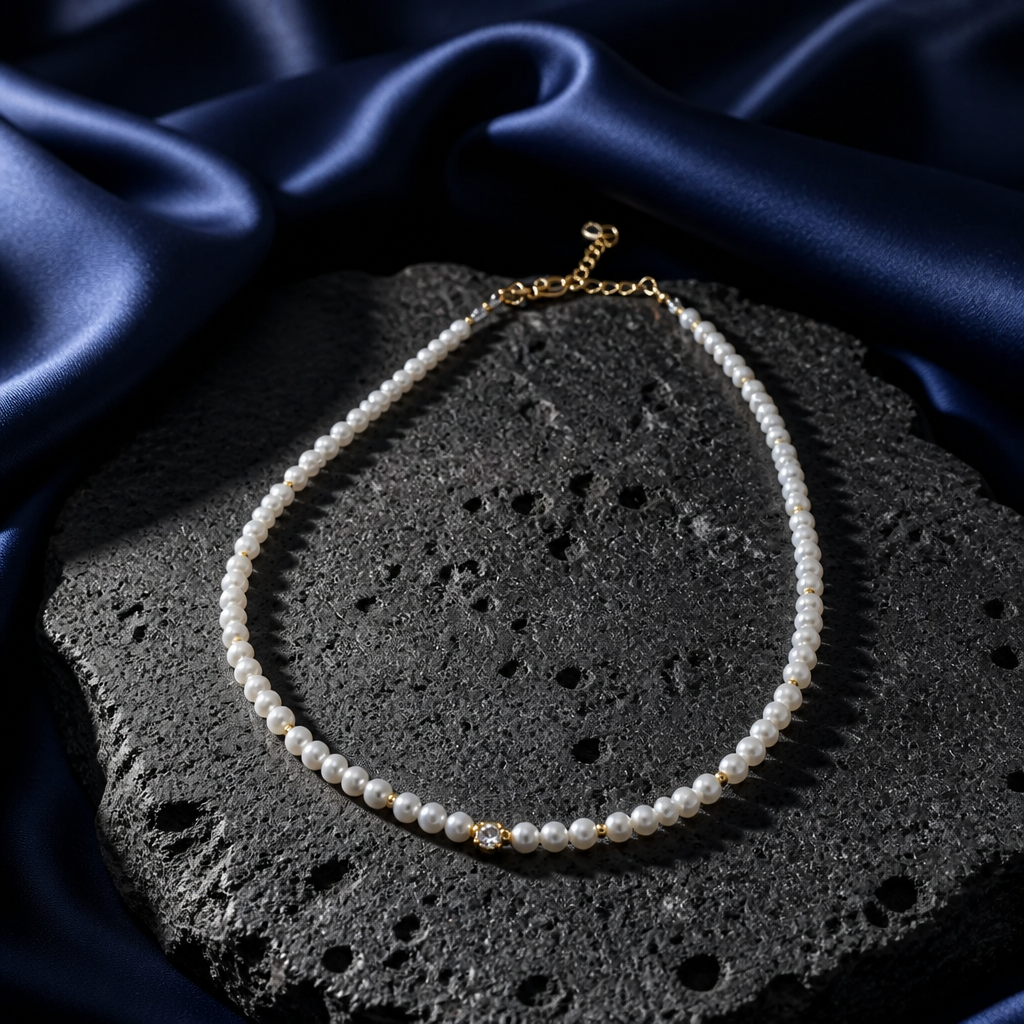 Genuine Saltwater Pearl Necklace with White Zirconia Accent – 16" + 2" Extender