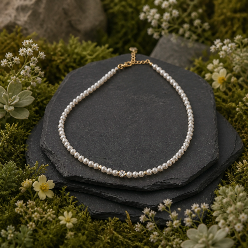 Genuine Saltwater Pearl Necklace with White Zirconia Accent – 16" + 2" Extender