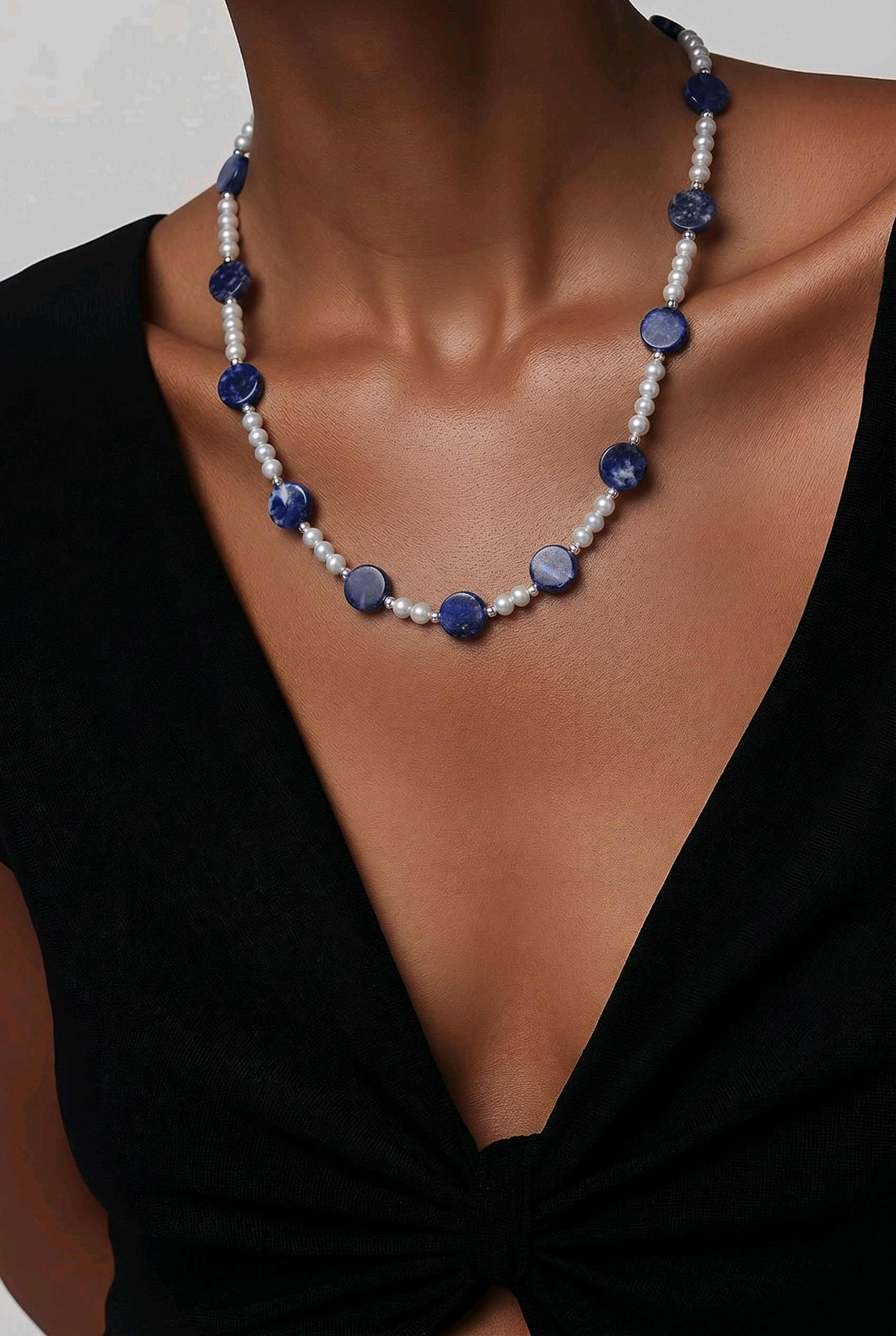 Lapis Gemstone & Freshwater Pearl Necklace – 18 Inches