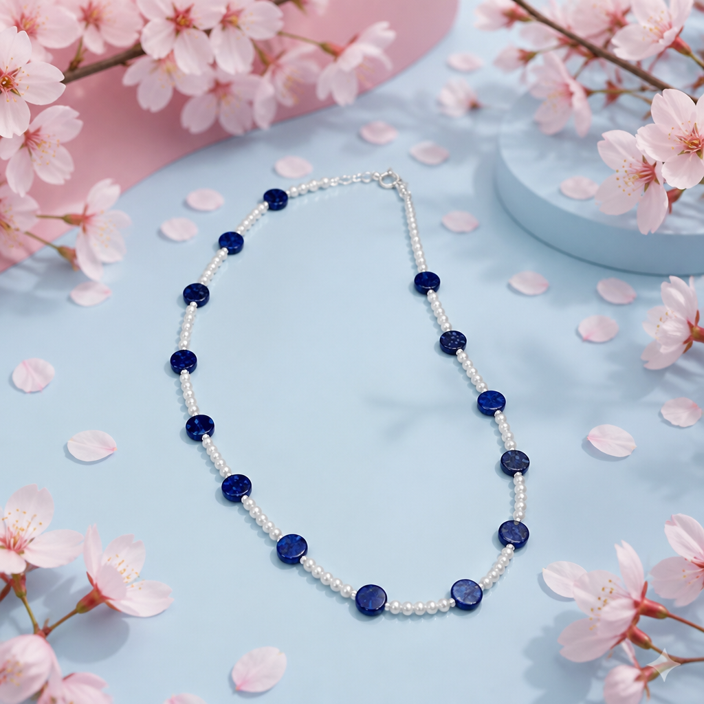 Lapis Gemstone & Freshwater Pearl Necklace – 18 Inches