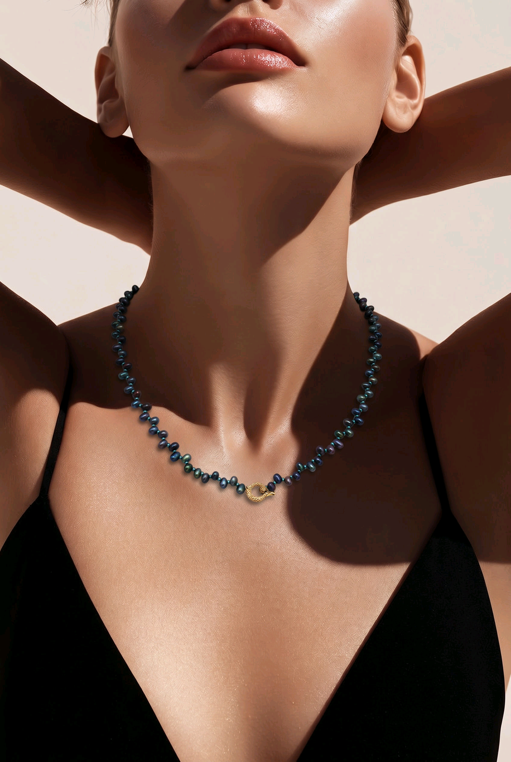 Natural Peacock Blue Pearl Necklace with Seed & Crystal Bead Accents – 18"