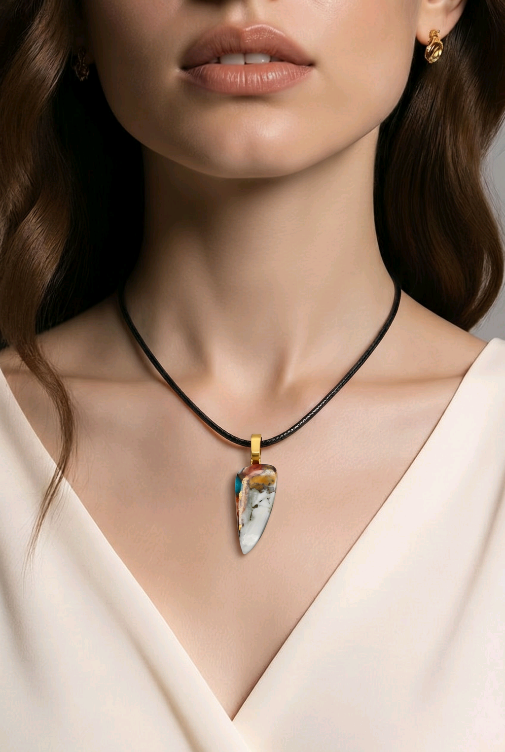 Natural Desert Jasper Gemstone Necklace on Adjustable Leather Cord