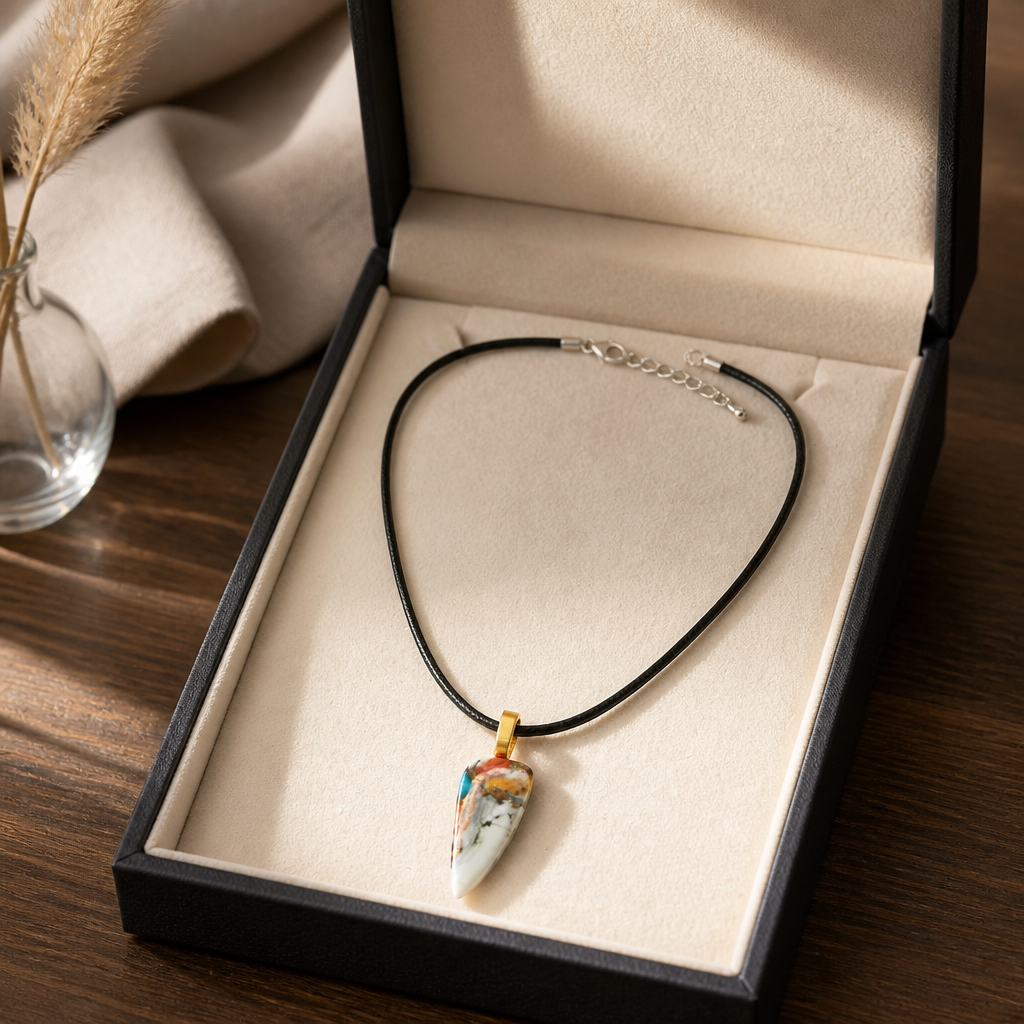 Natural Desert Jasper Gemstone Necklace on Adjustable Leather Cord