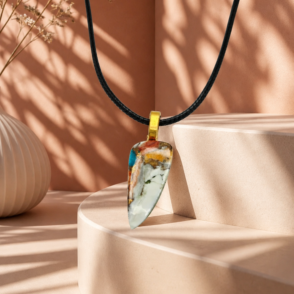 Natural Desert Jasper Gemstone Necklace on Adjustable Leather Cord