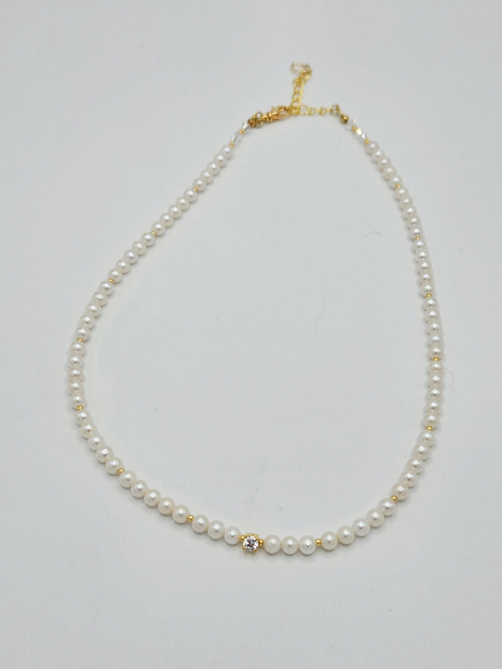 Genuine Saltwater Pearl Necklace with White Zirconia Accent – 16" + 2" Extender