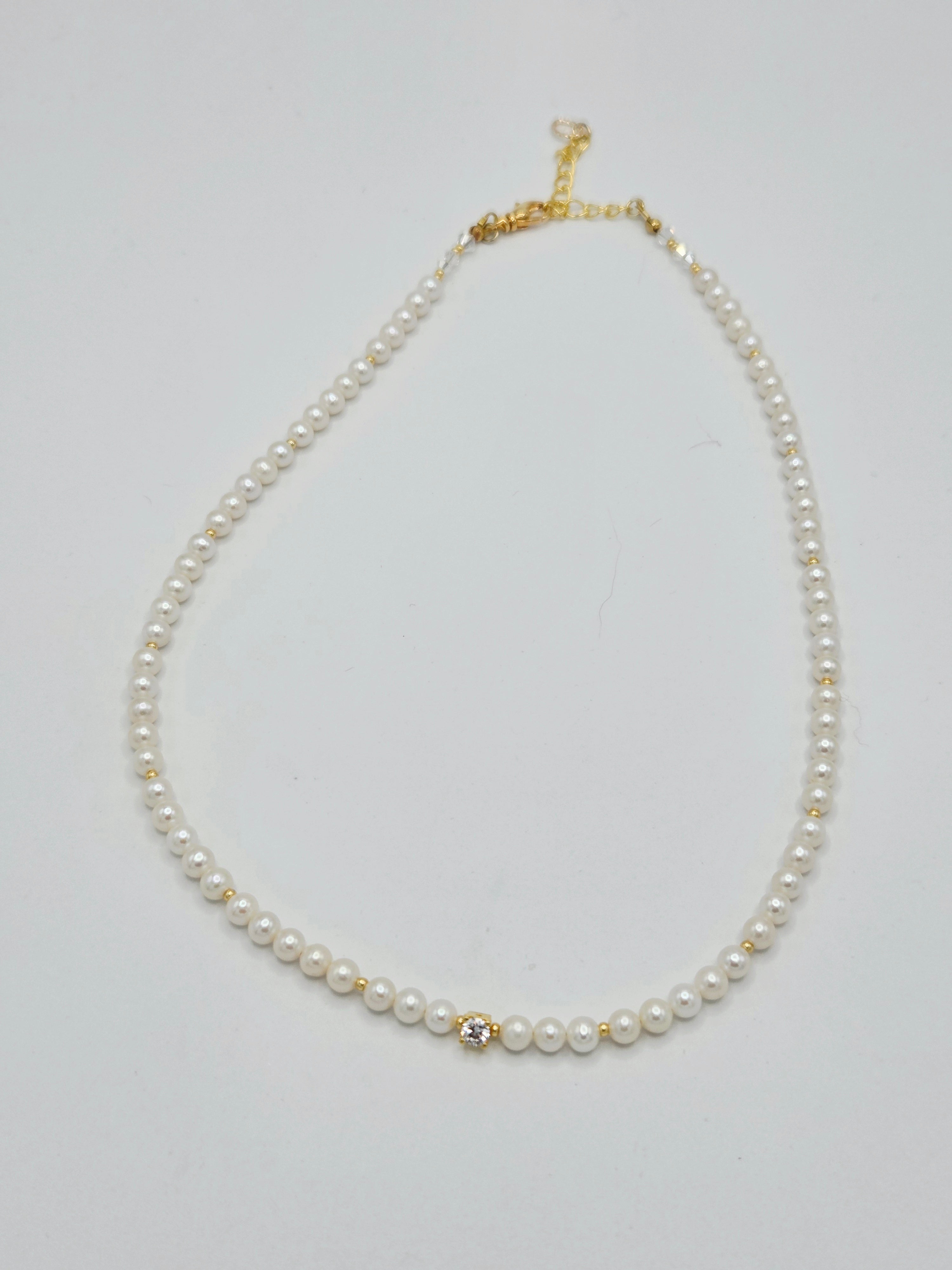Genuine Saltwater Pearl Necklace with White Zirconia Accent – 16" + 2" Extender