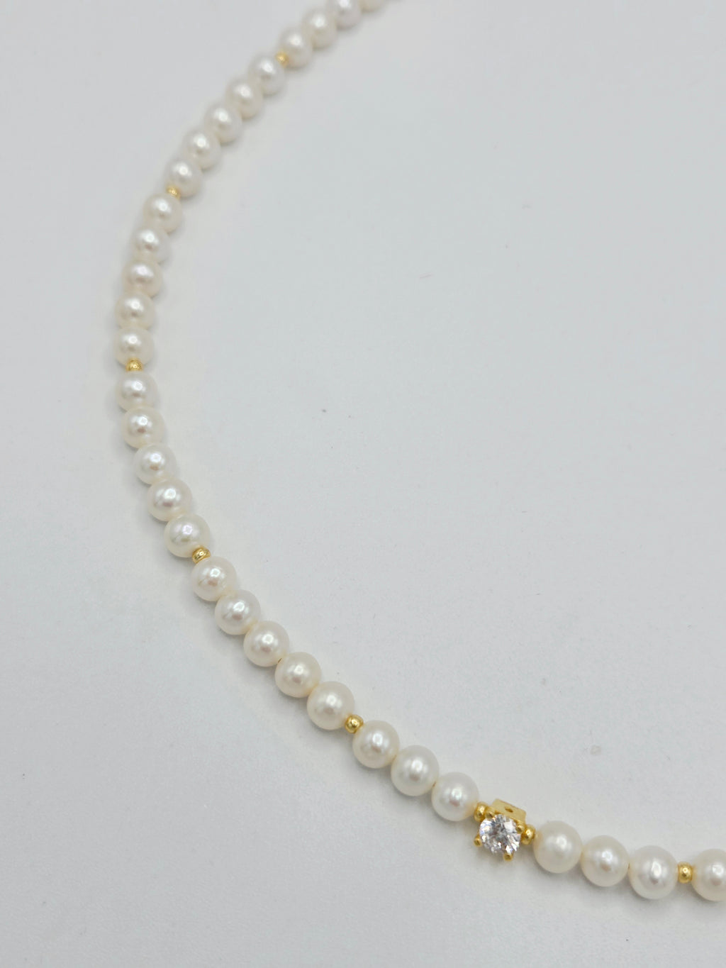 Genuine Saltwater Pearl Necklace with White Zirconia Accent – 16" + 2" Extender