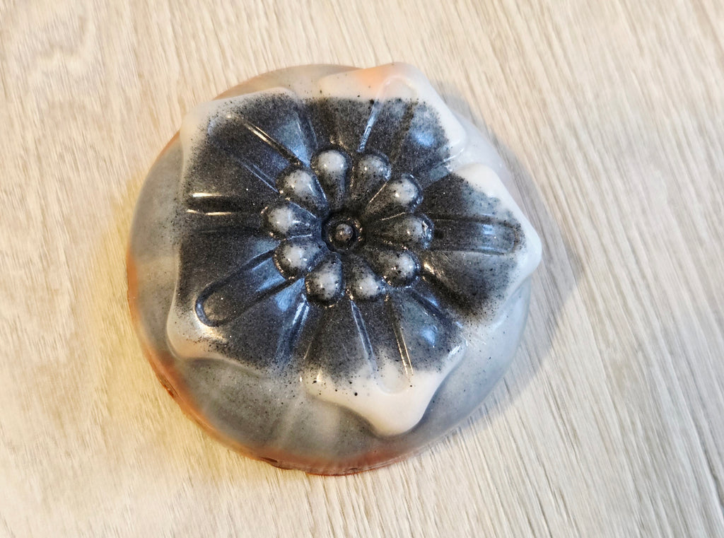 Handmade Goat's Milk Soap with Shea Butter & Activated Charcoal – Pink Grapefruit Essential Oil | Embedded Dried Flowers