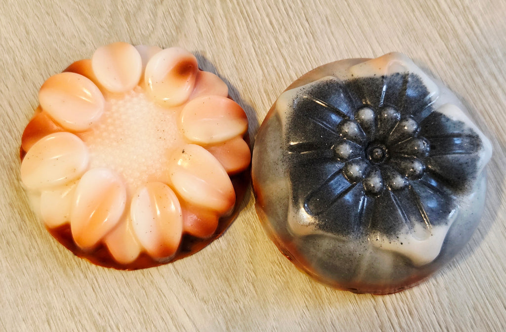 Handmade Goat's Milk Soap with Shea Butter & Activated Charcoal – Pink Grapefruit Essential Oil | Embedded Dried Flowers