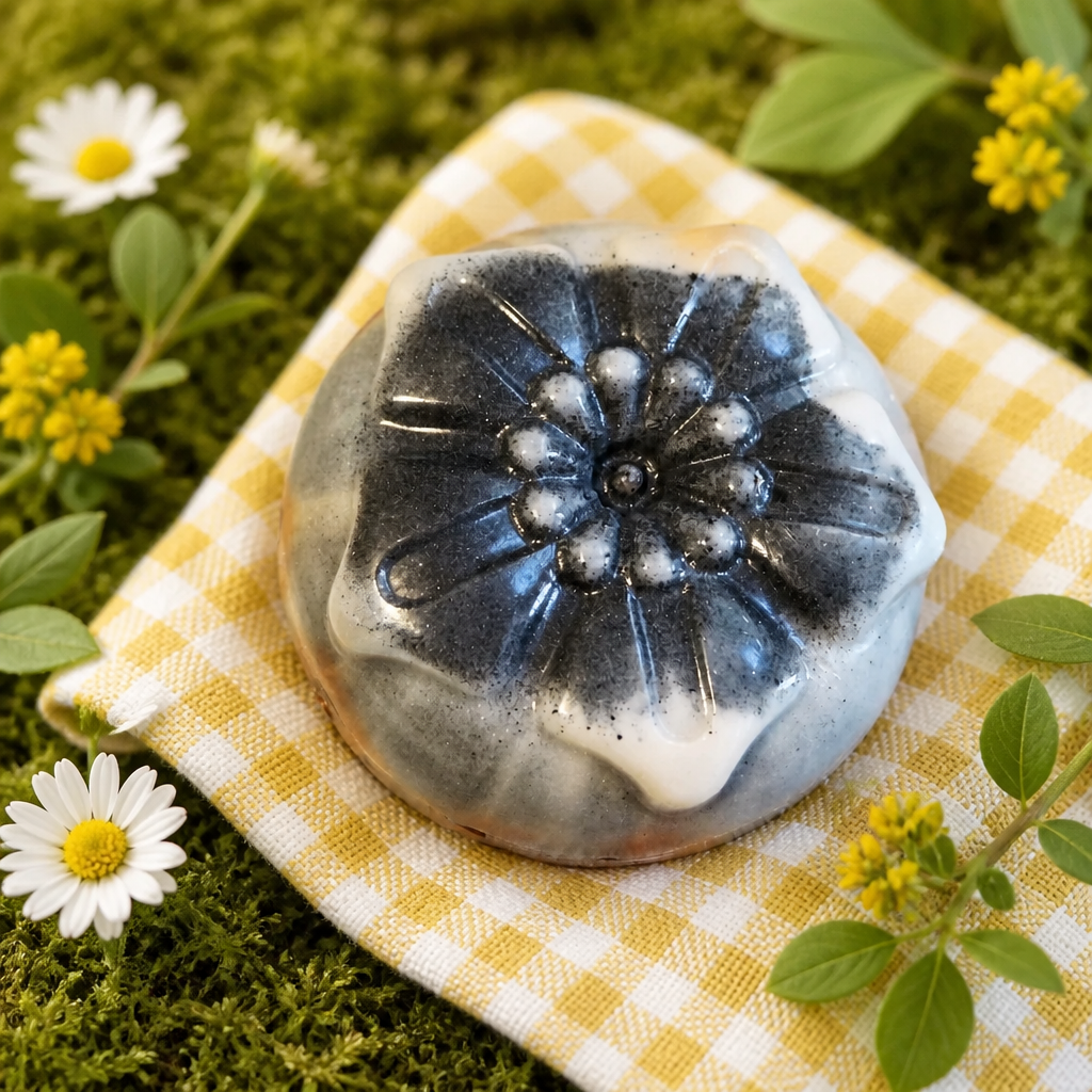 Handmade Goat's Milk Soap with Shea Butter & Activated Charcoal – Pink Grapefruit Essential Oil | Embedded Dried Flowers