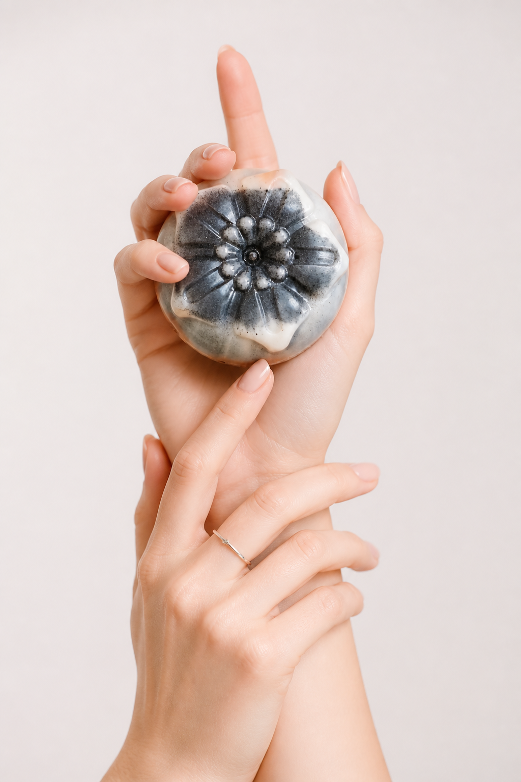 Handmade Goat's Milk Soap with Shea Butter & Activated Charcoal – Pink Grapefruit Essential Oil | Embedded Dried Flowers