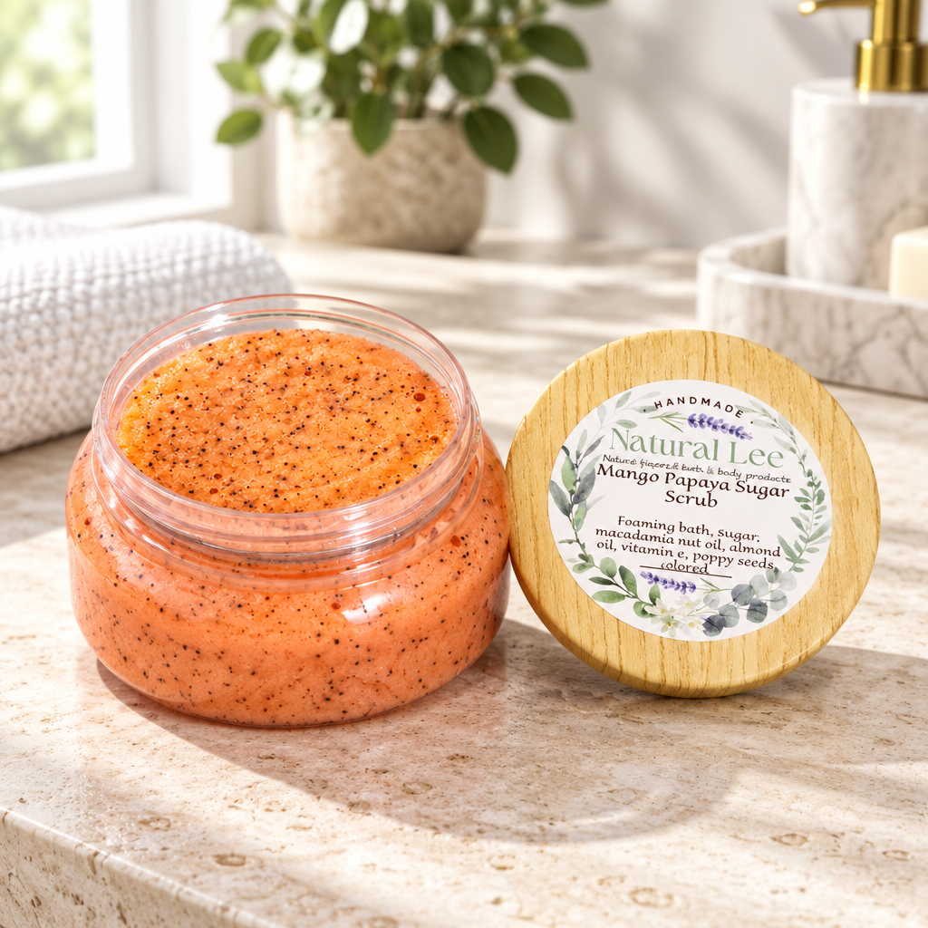 Handmade Mango Papaya Body Sugar Scrub – Extra Moisturizing with Macadamia Nut Oil