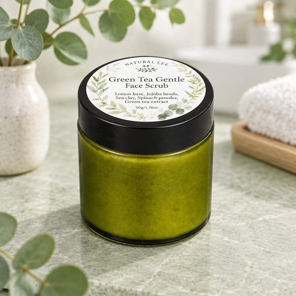 Handmade Green Tea Facial Scrub – Gentle Exfoliating with Jojoba Beads & Sea Clay