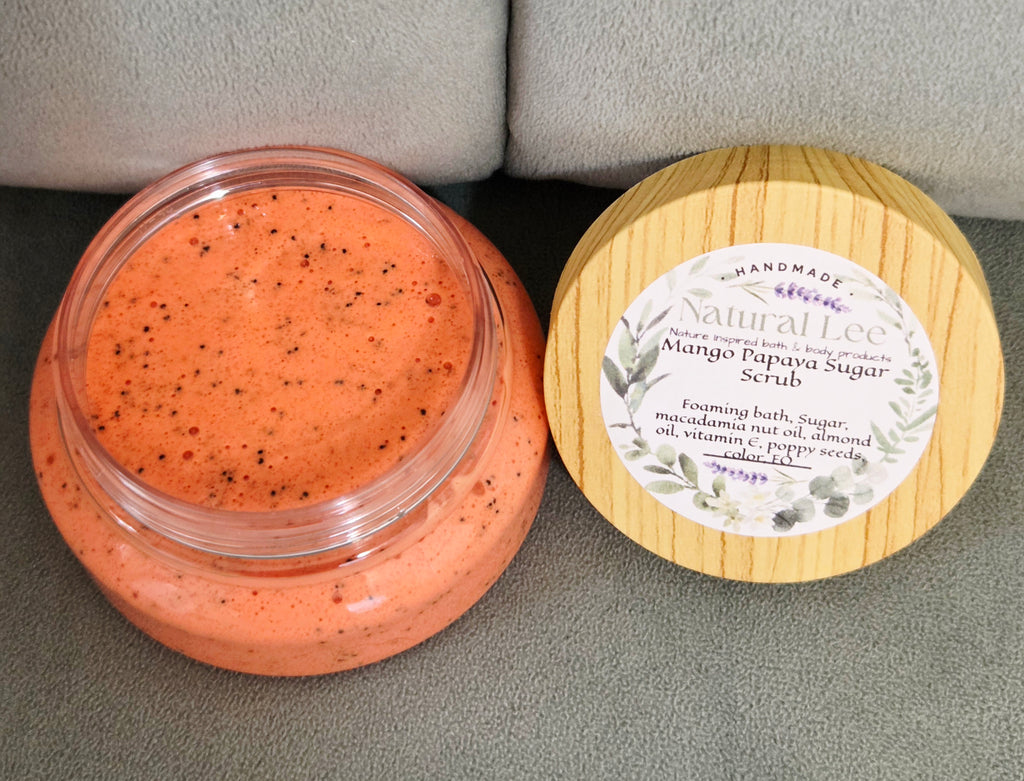 Handmade Mango Papaya Body Sugar Scrub – Extra Moisturizing with Macadamia Nut Oil