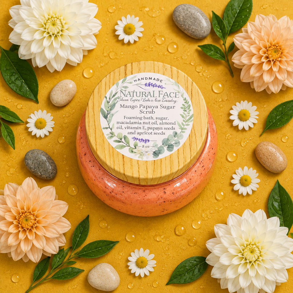 Handmade Mango Papaya Body Sugar Scrub – Extra Moisturizing with Macadamia Nut Oil