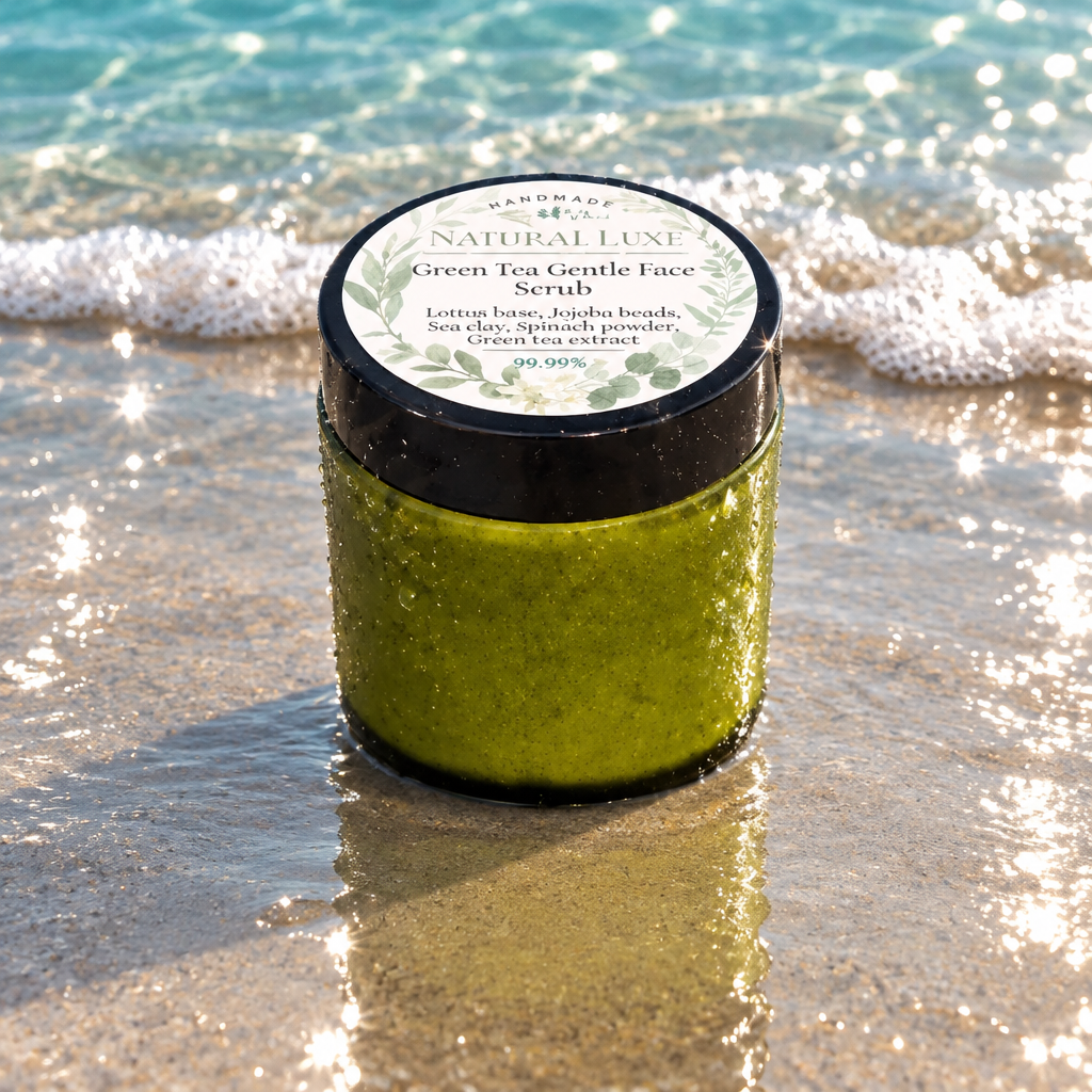 Handmade Green Tea Facial Scrub – Gentle Exfoliating with Jojoba Beads & Sea Clay
