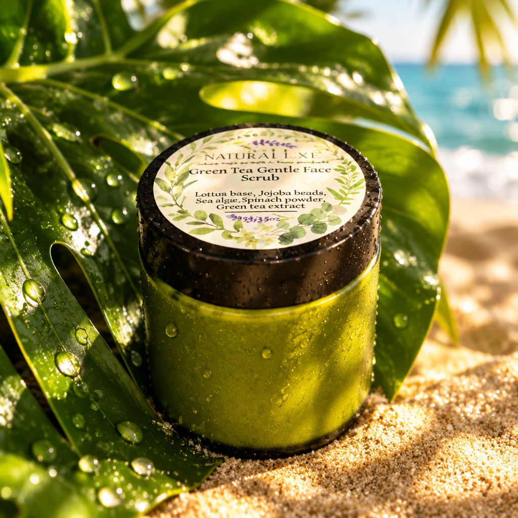 Handmade Green Tea Facial Scrub – Gentle Exfoliating with Jojoba Beads & Sea Clay