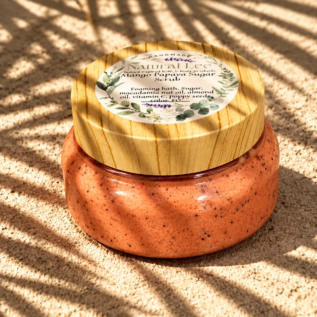 Handmade Mango Papaya Body Sugar Scrub – Extra Moisturizing with Macadamia Nut Oil